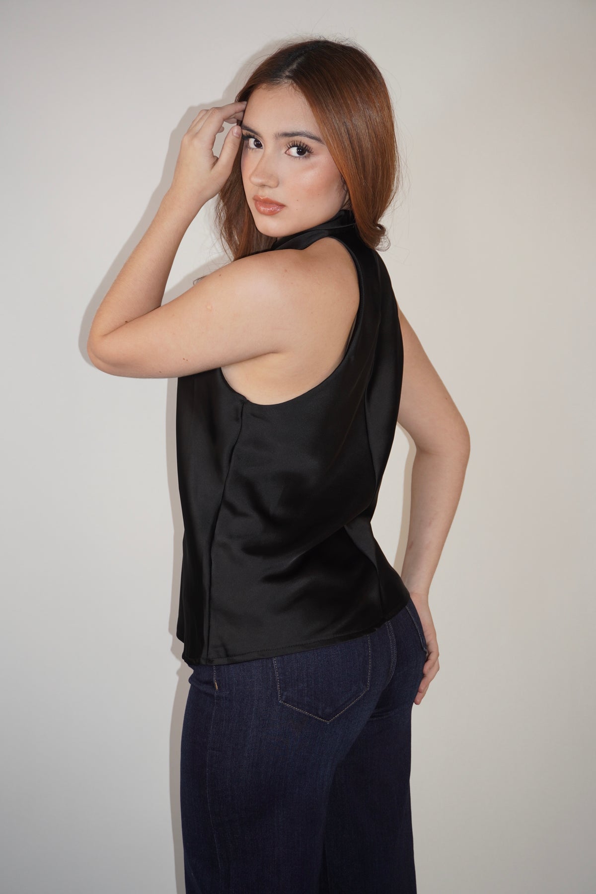 Satin Halter Top With Gold Detail