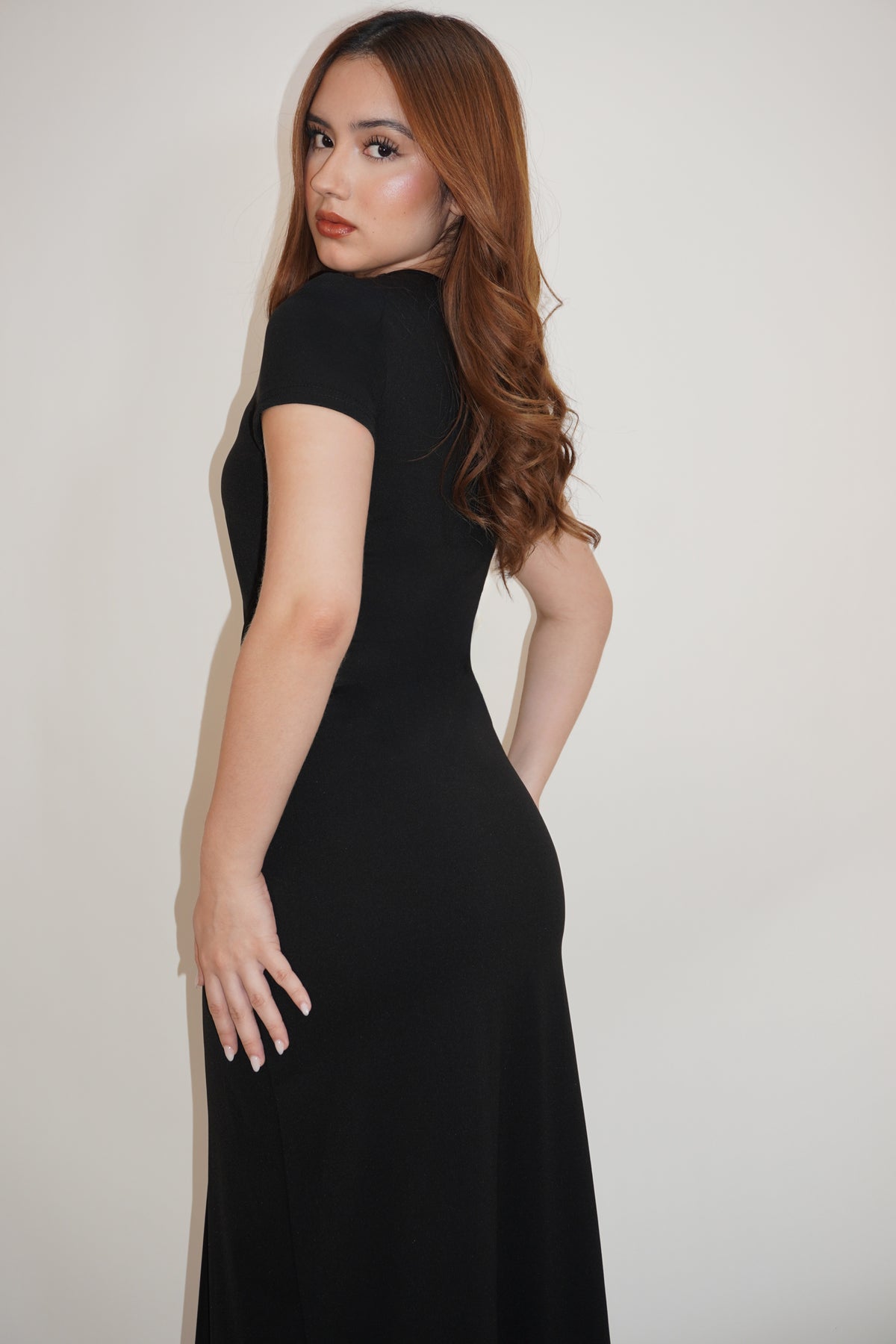 Short-sleeve Maxi Gold Detail Dress
