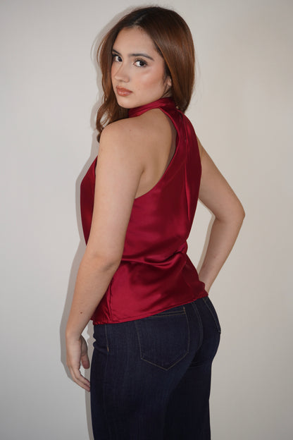 Satin Halter Top With Gold Detail