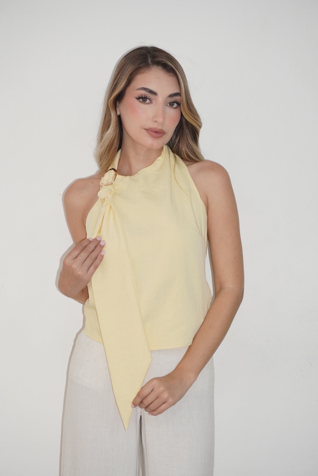 Linen Ring Detail Halter Top