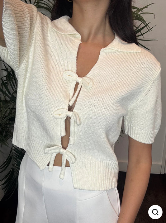 Beige Ribbon Knitted Blouse