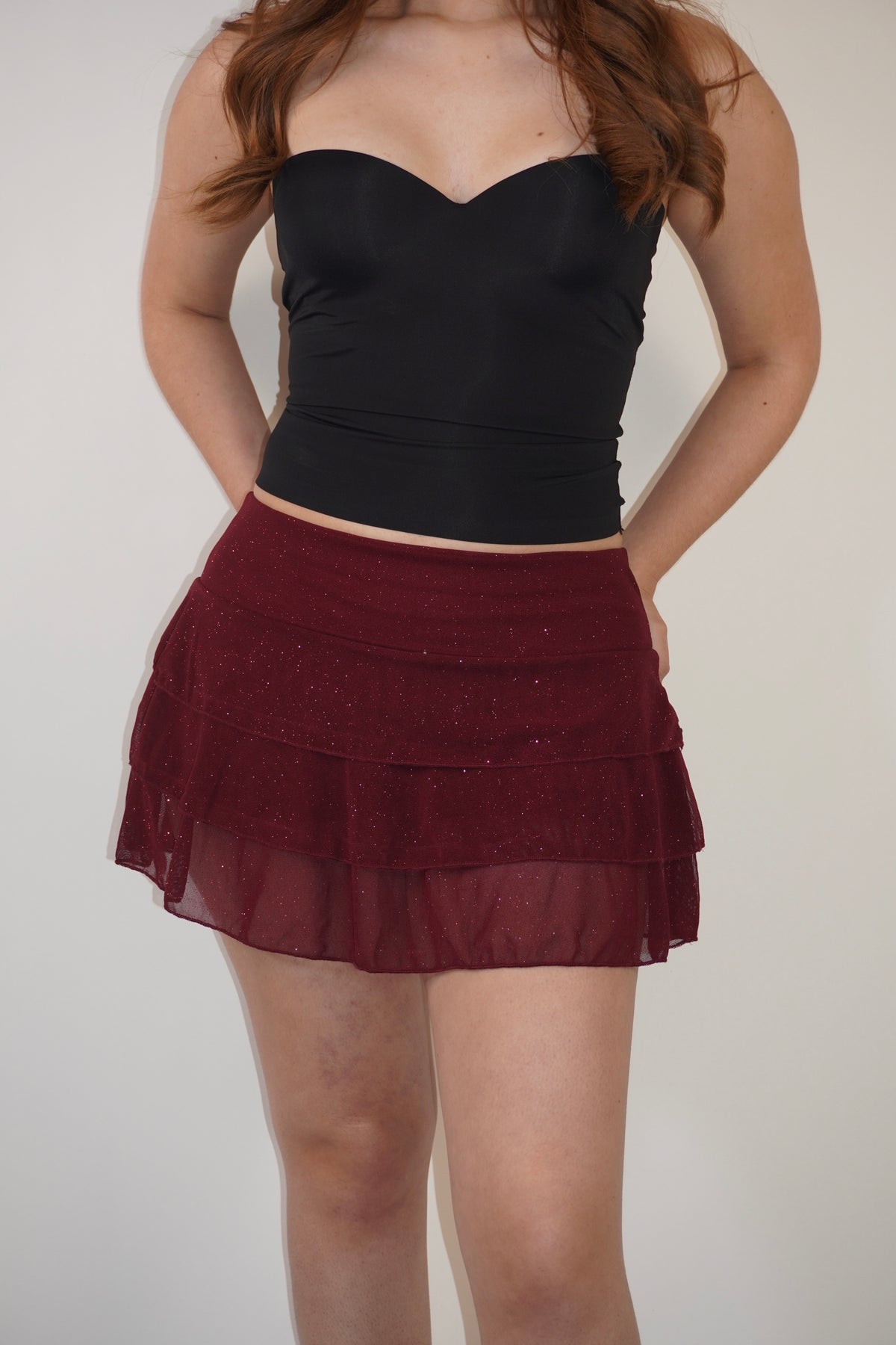 Burgundy Sparkle Mini Skirt