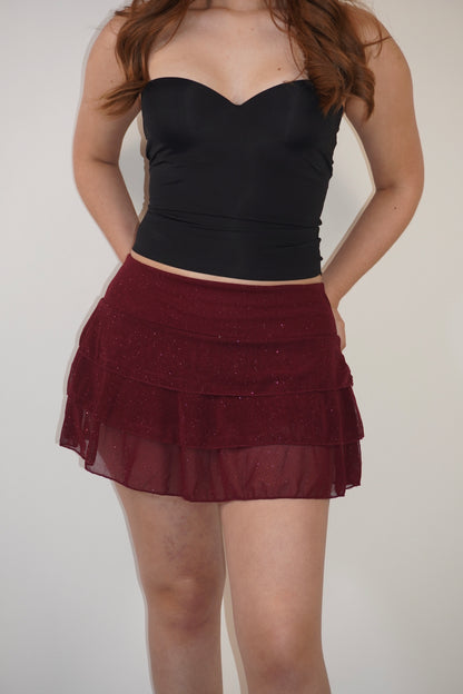 Burgundy Sparkle Mini Skirt