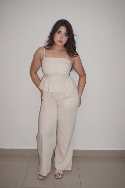 Linen Soft Peplum Two Pieces Set
