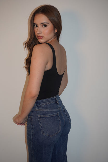 Lycra Strap Open Black Bodysuit