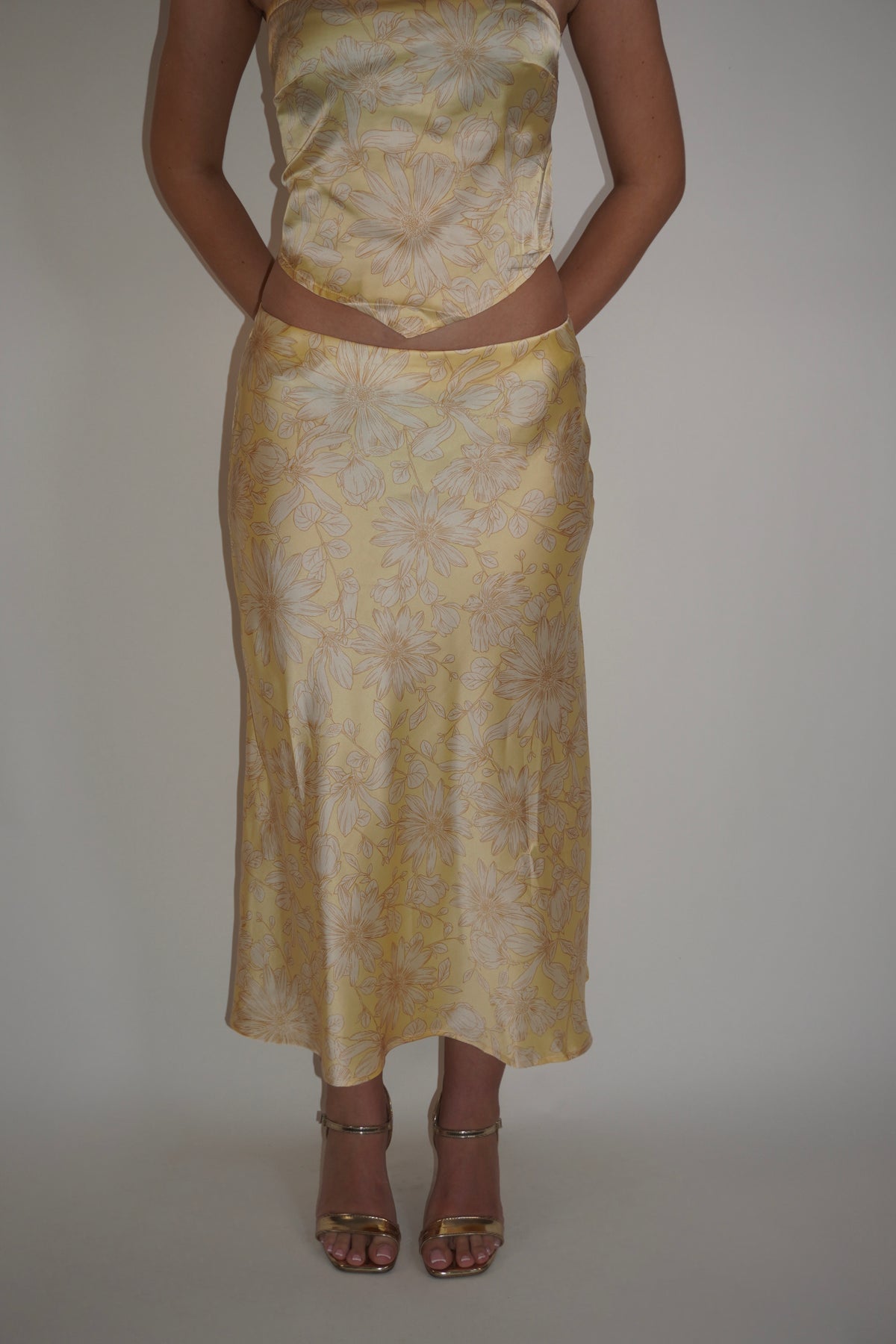 Yellow Floral Satin Matching Set