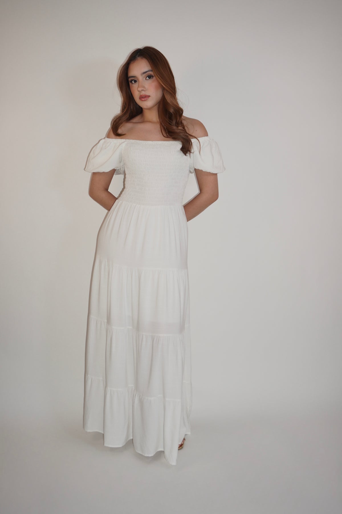 White Off Shoulder Maxi Dress
