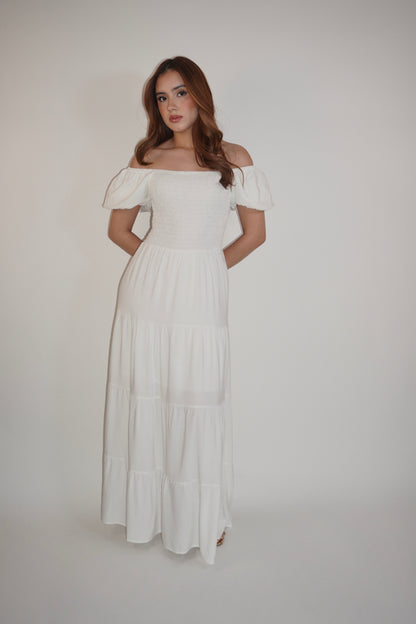 White Off Shoulder Maxi Dress