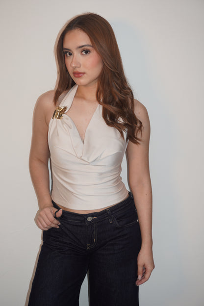 New In Halter Cream Backless Blouse