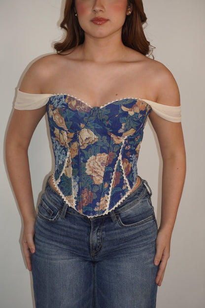 Off-Shoulder Floral Patterned Corset Top