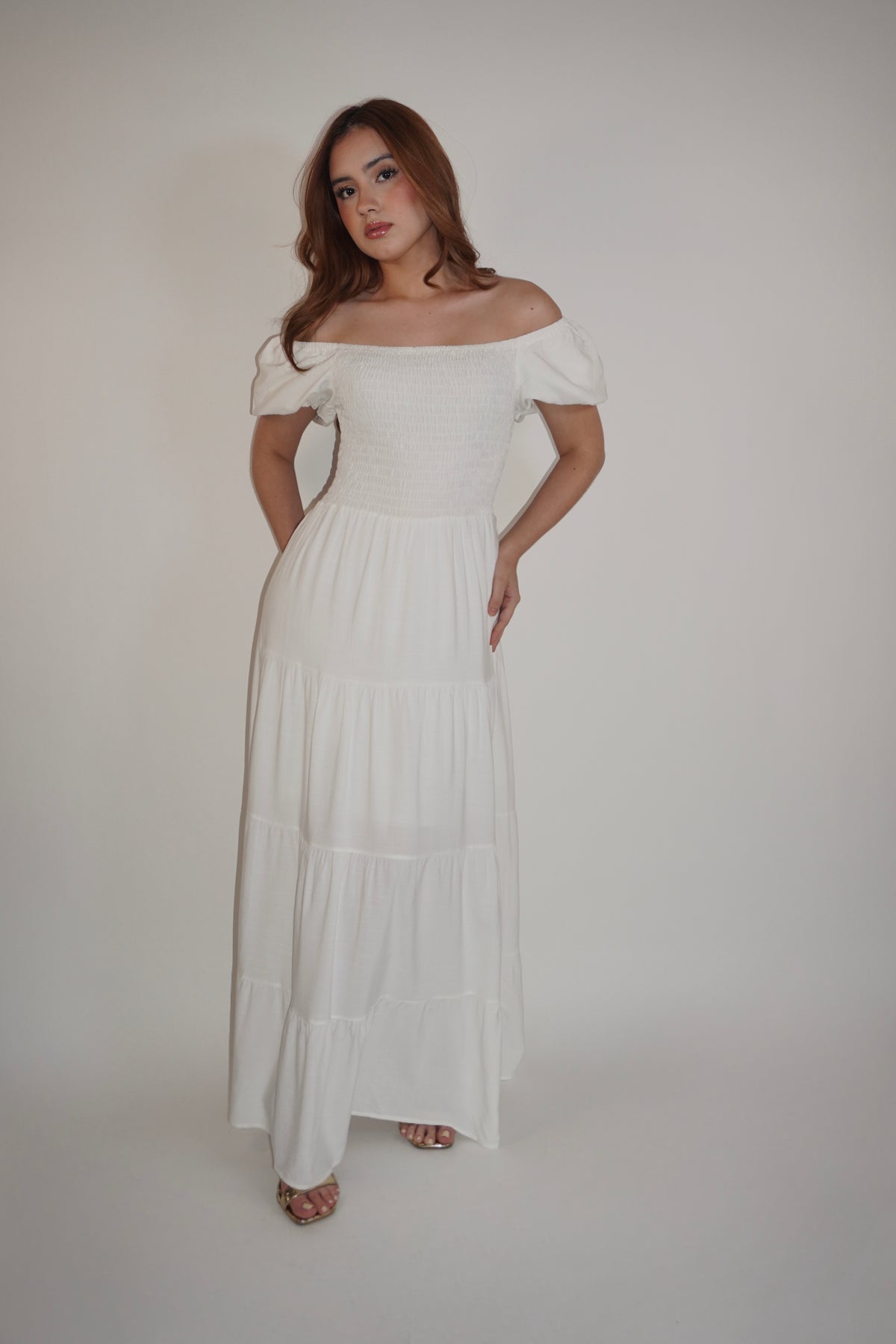 White Off Shoulder Maxi Dress