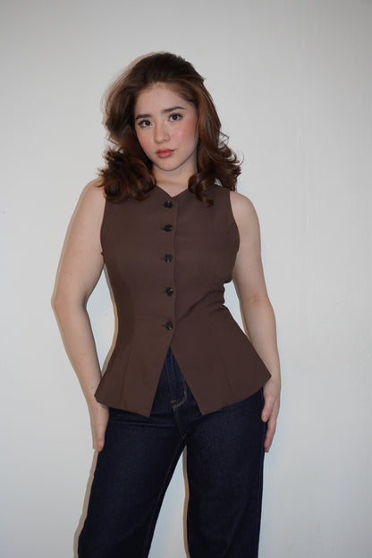 Structured Cinched Waist Vest Top