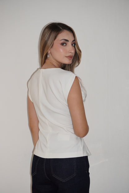 Creamy Blouse Shoulder Pad Waisted