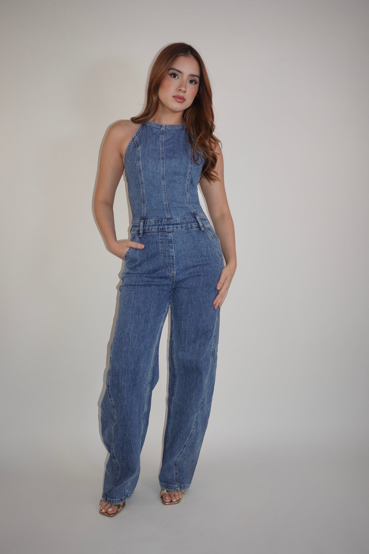 Denim Backless Jumpsuit