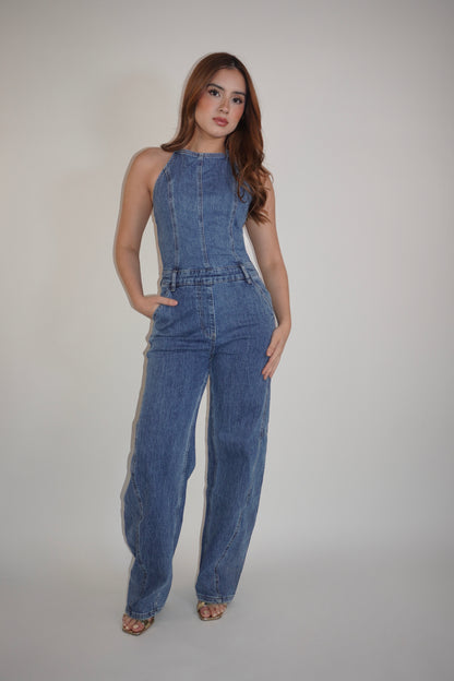 Denim Backless Jumpsuit