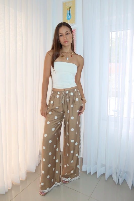 Linen Brown Polka Dots Pants