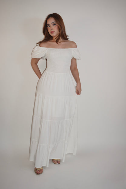 White Off Shoulder Maxi Dress