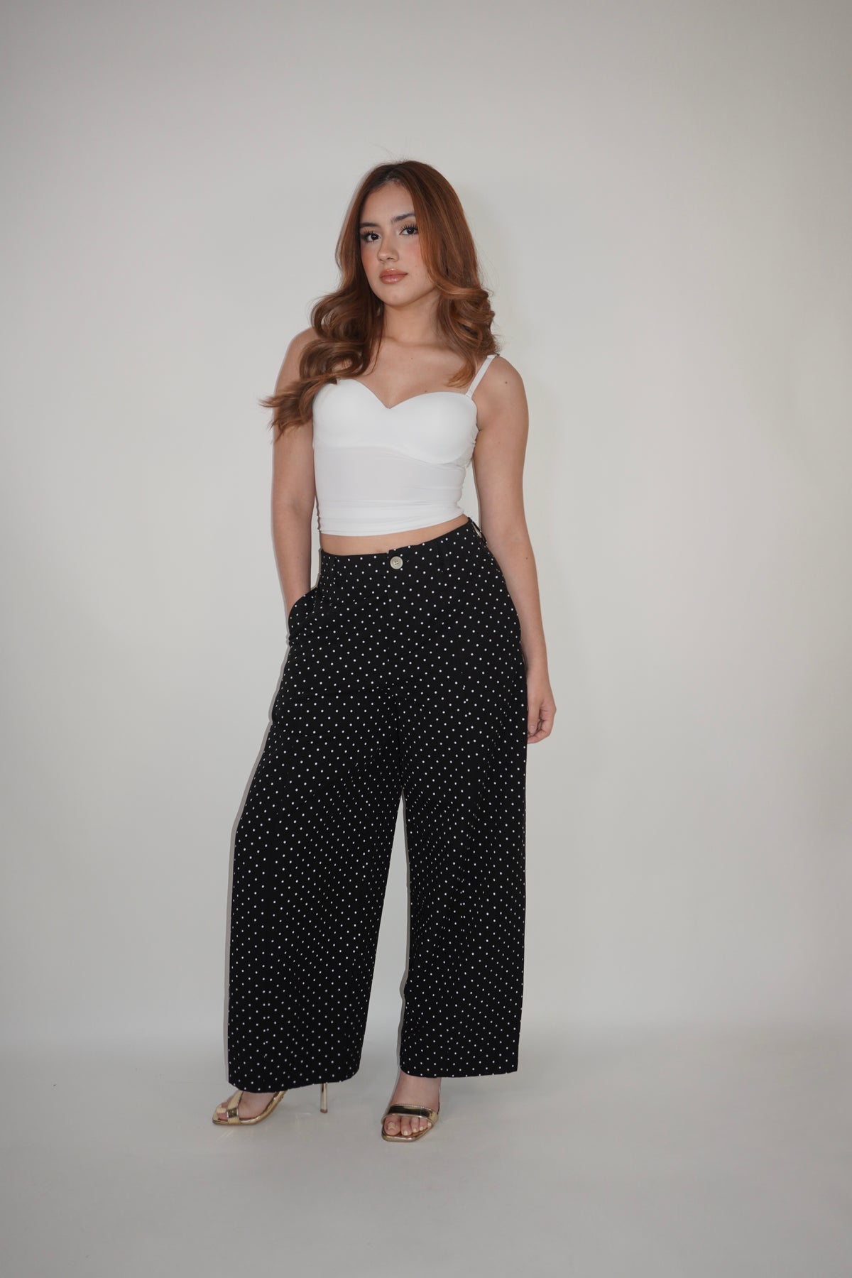 Polka Dot High-Waisted Casual Pants