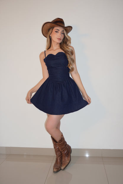 Dark Denim Mini Dress With Stretch