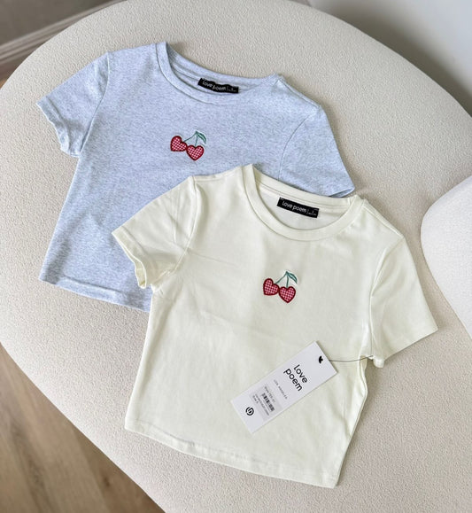 Cropped Cotton Cherry Heart Top