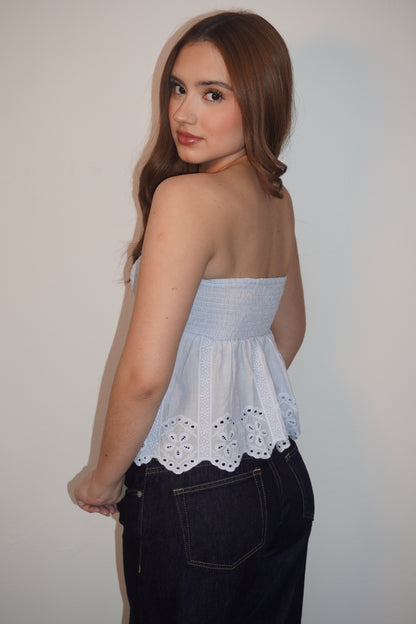 New In Peplum Linen Tube Blouse