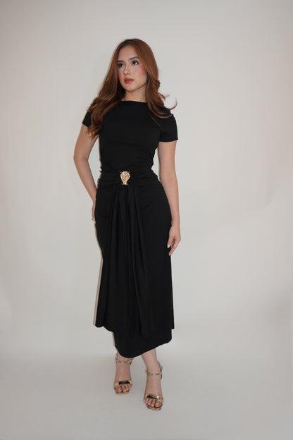 Short-sleeve Maxi Gold Detail Dress