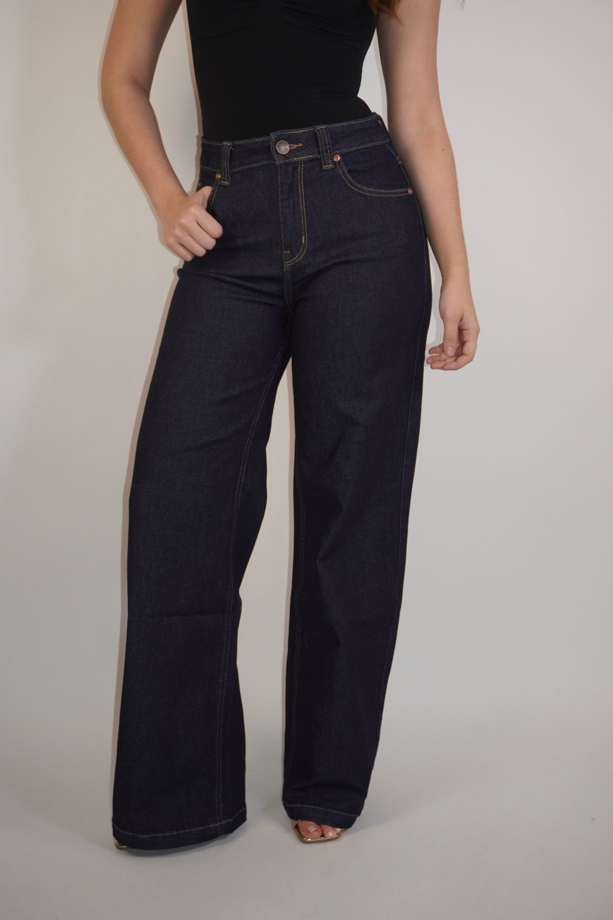 Dark Denim WideLeg Highrise Jeans