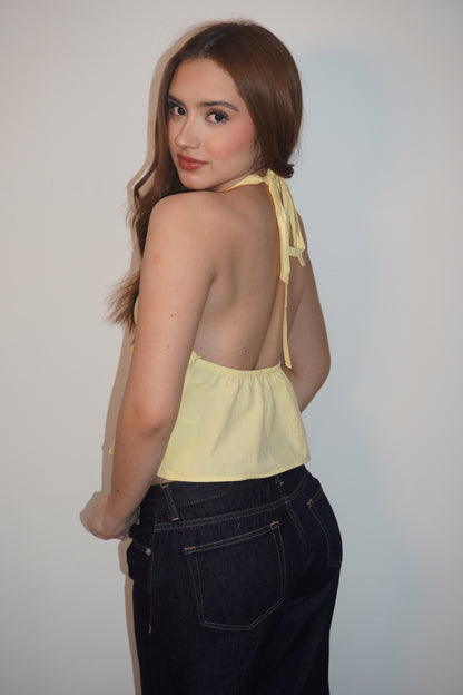 New In Peplum Backless Linen Top