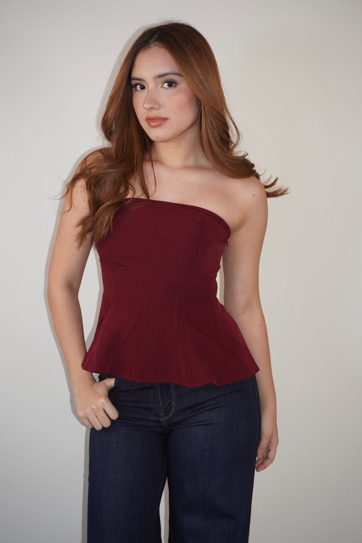 Strapless Waistline Peplum Top