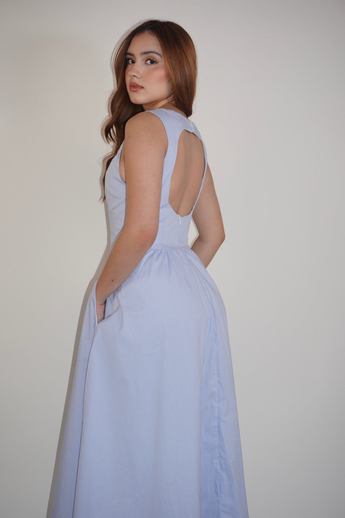 Backless Striped Maxi Dress