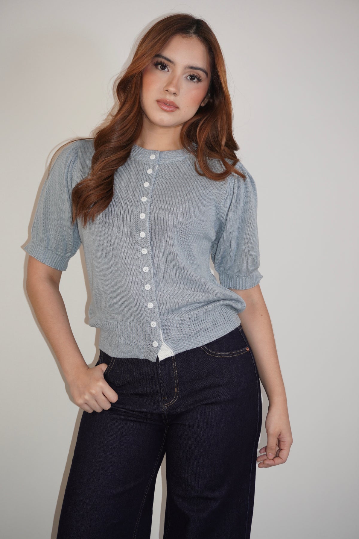 Aqua Knitted Bottom Blouse