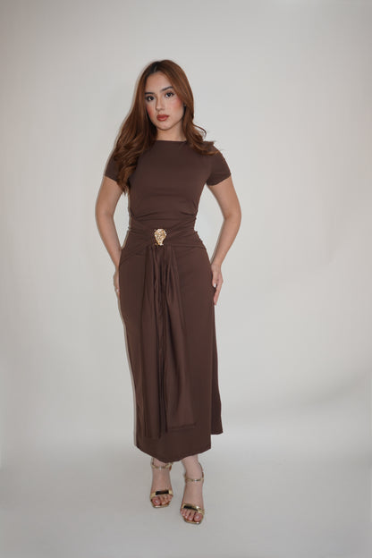 Short-sleeve Maxi Gold Detail Dress