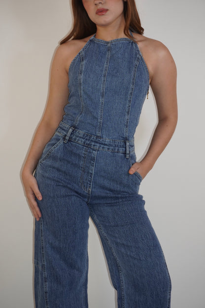 Denim Backless Jumpsuit
