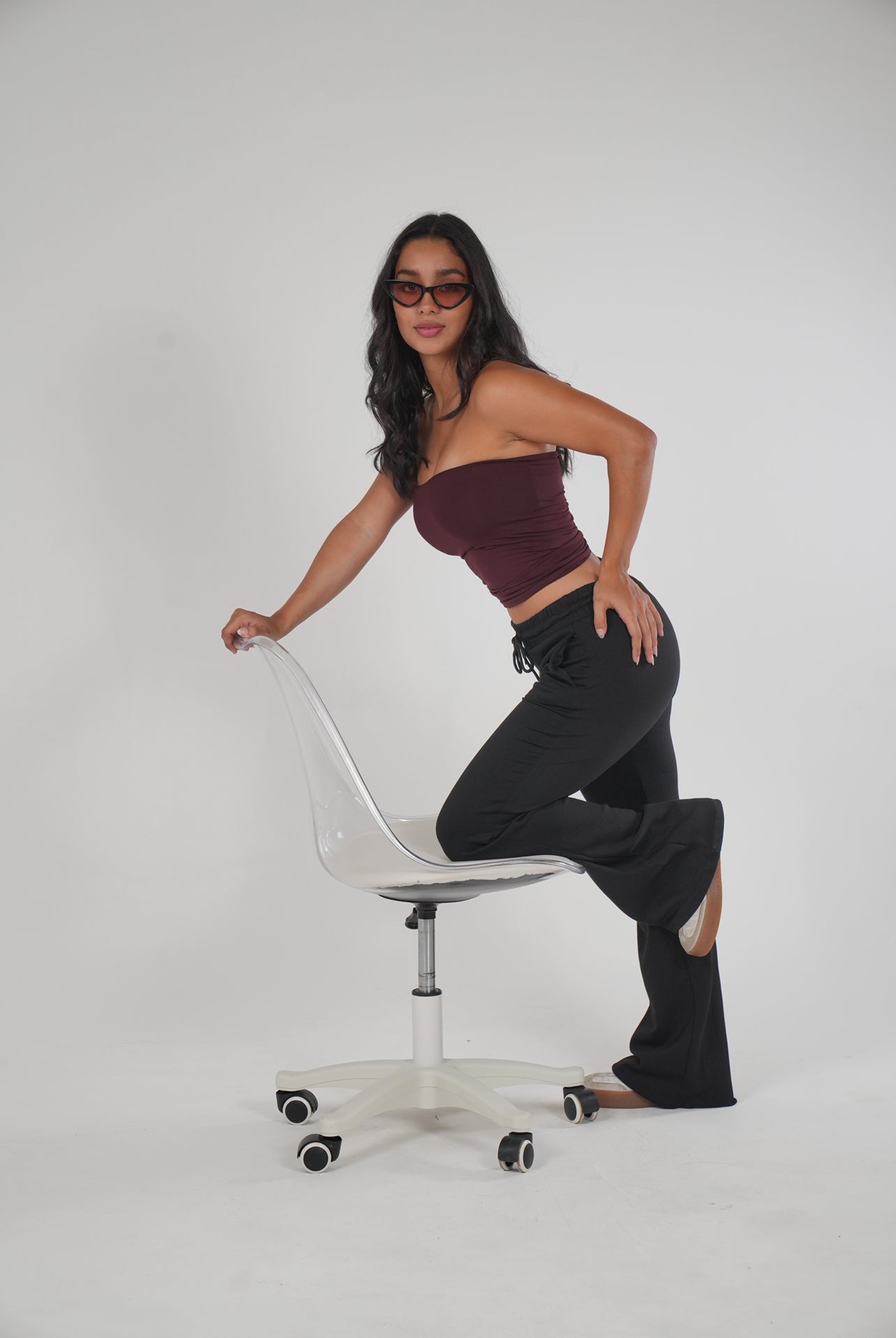 Black Mid Rise Cotton Flare Pants