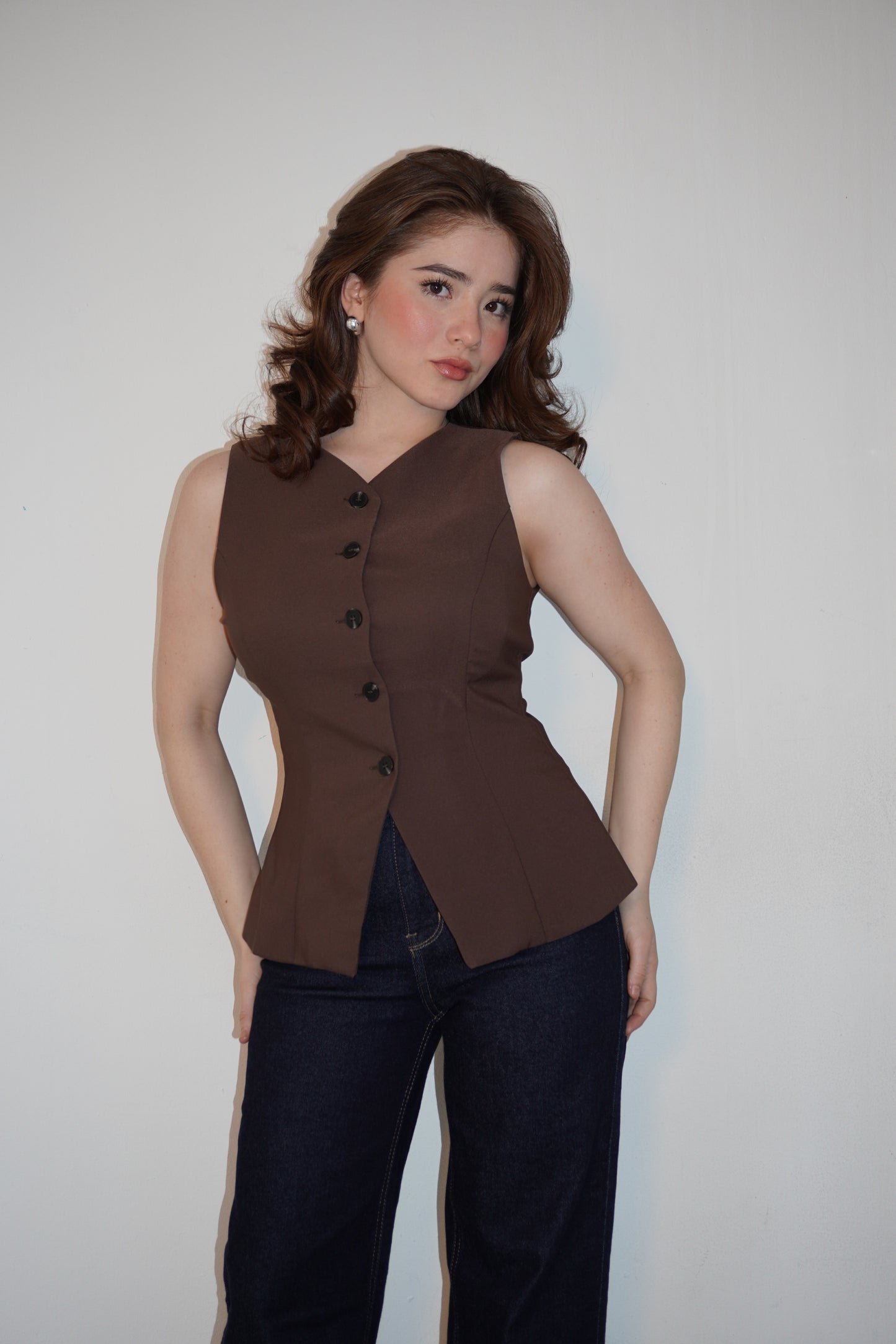 Structured Cinched Waist Vest Top
