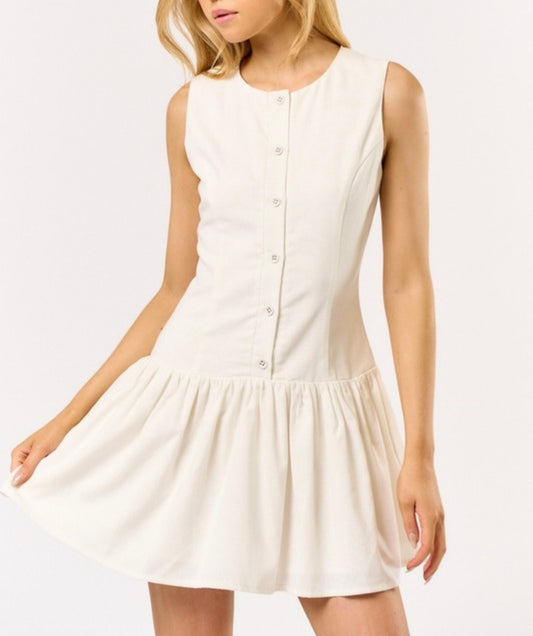 Off White Buttoned Mini Dress