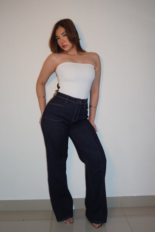 Dark WideLeg Denim Stretchy Jeans
