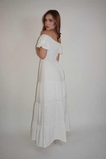 White Off Shoulder Maxi Dress