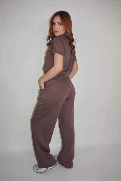 Brown Cotton Two Pieces Set