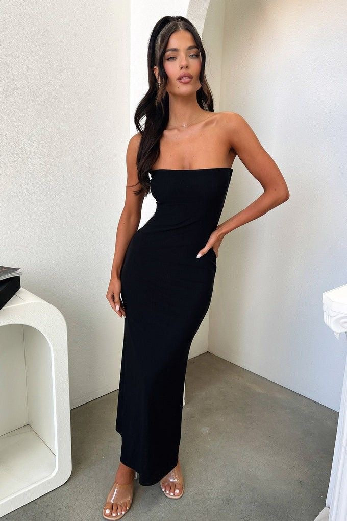 Black Lycra Tube Maxi Dress