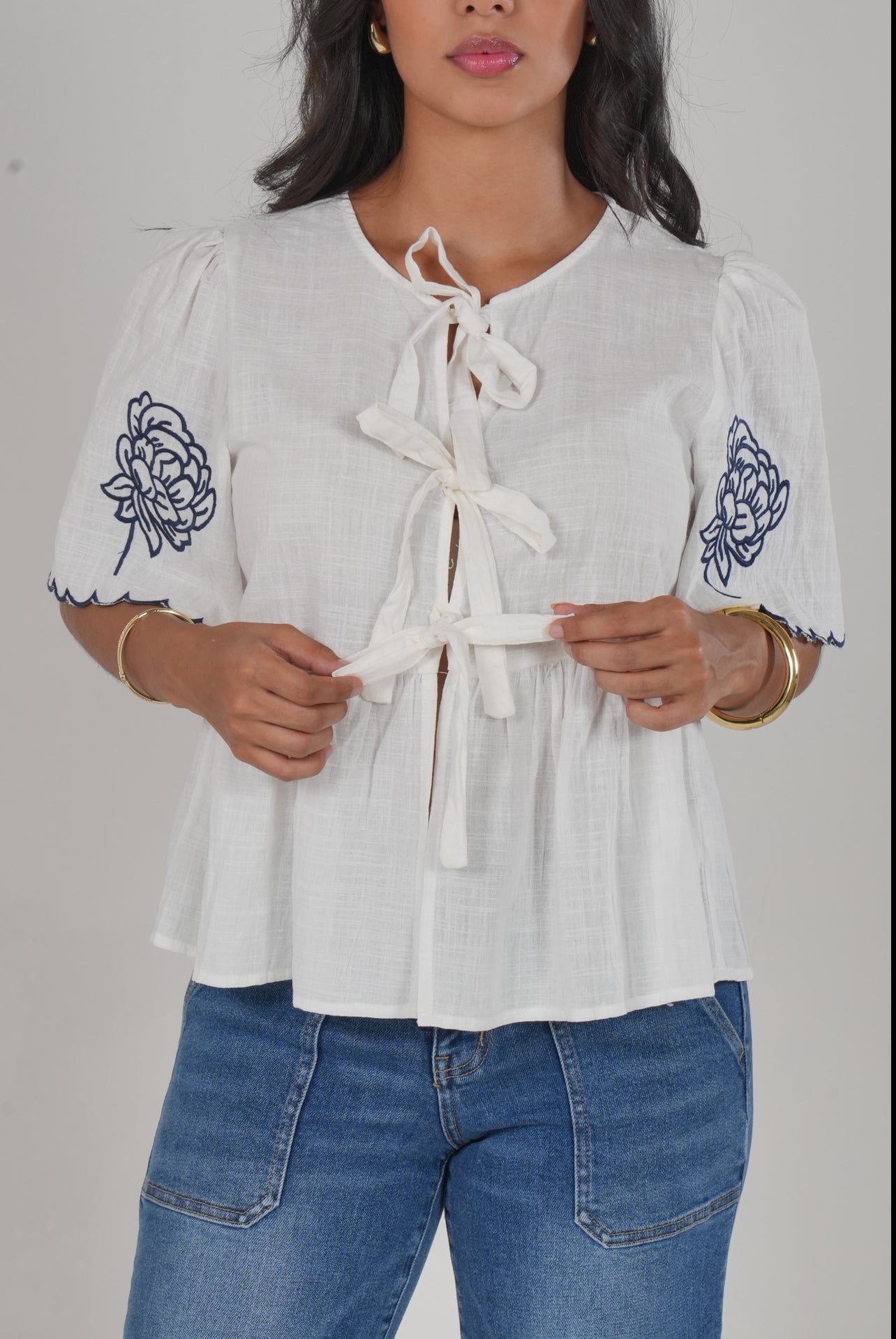 White Linen Blouse With Details