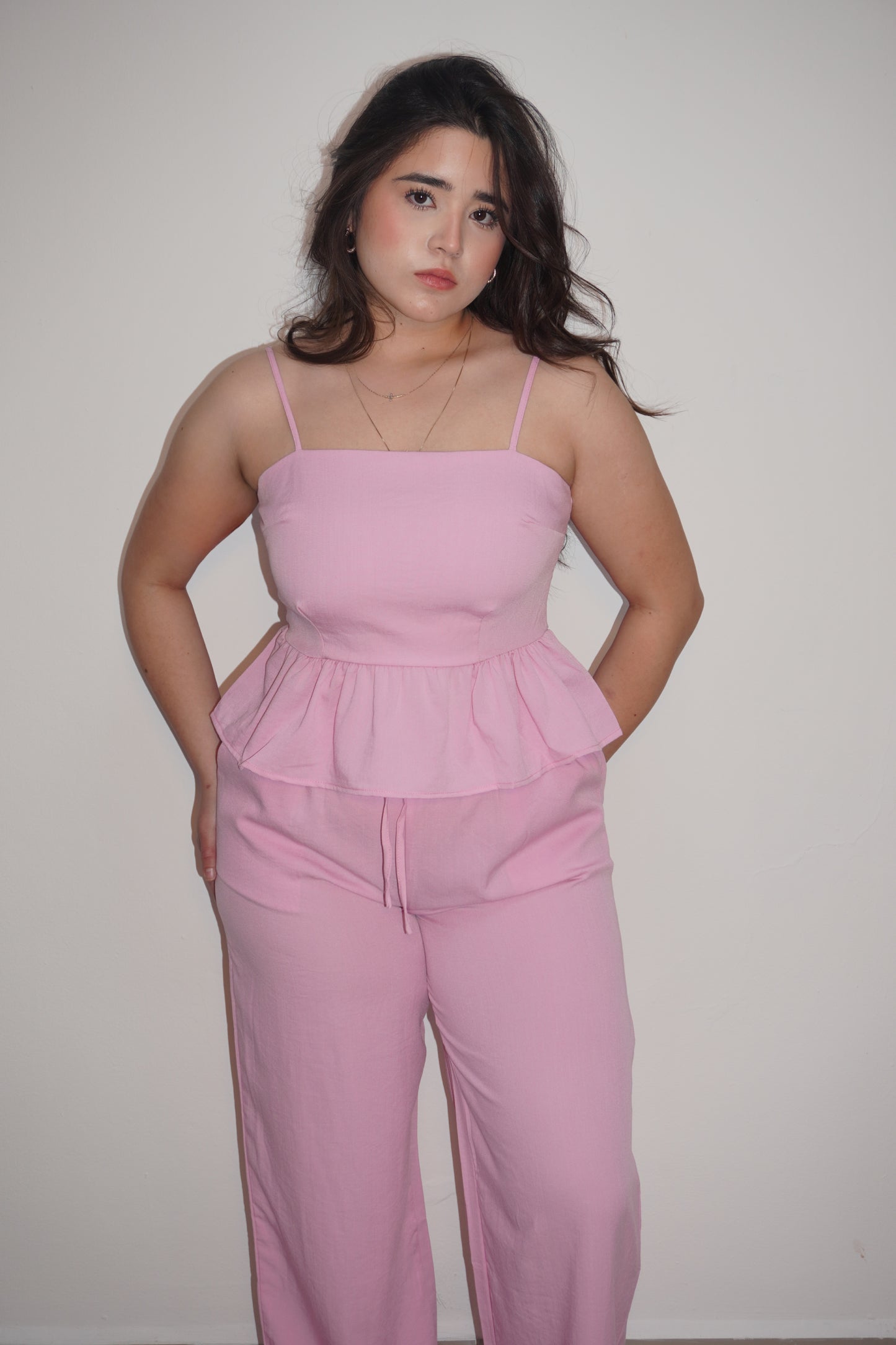 Linen Soft Peplum Two Pieces Set