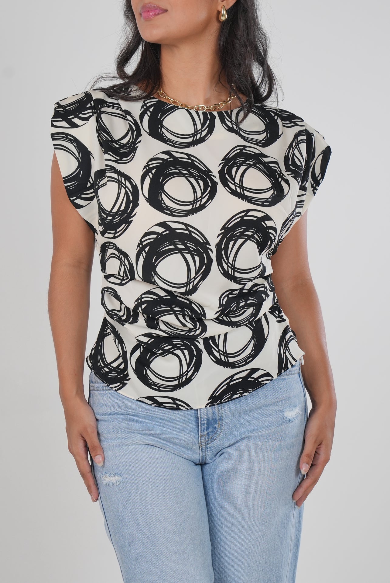 Silky Blouse With Shoulder Pads