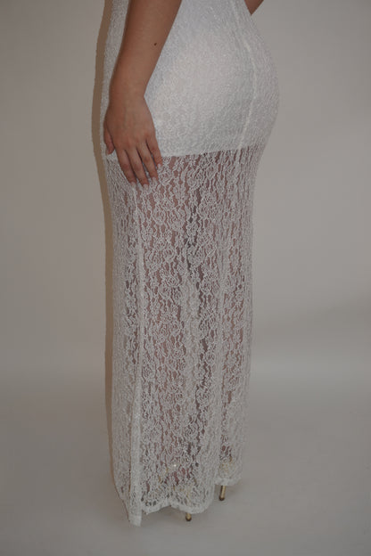 White Maxi Lace Open Back Dress