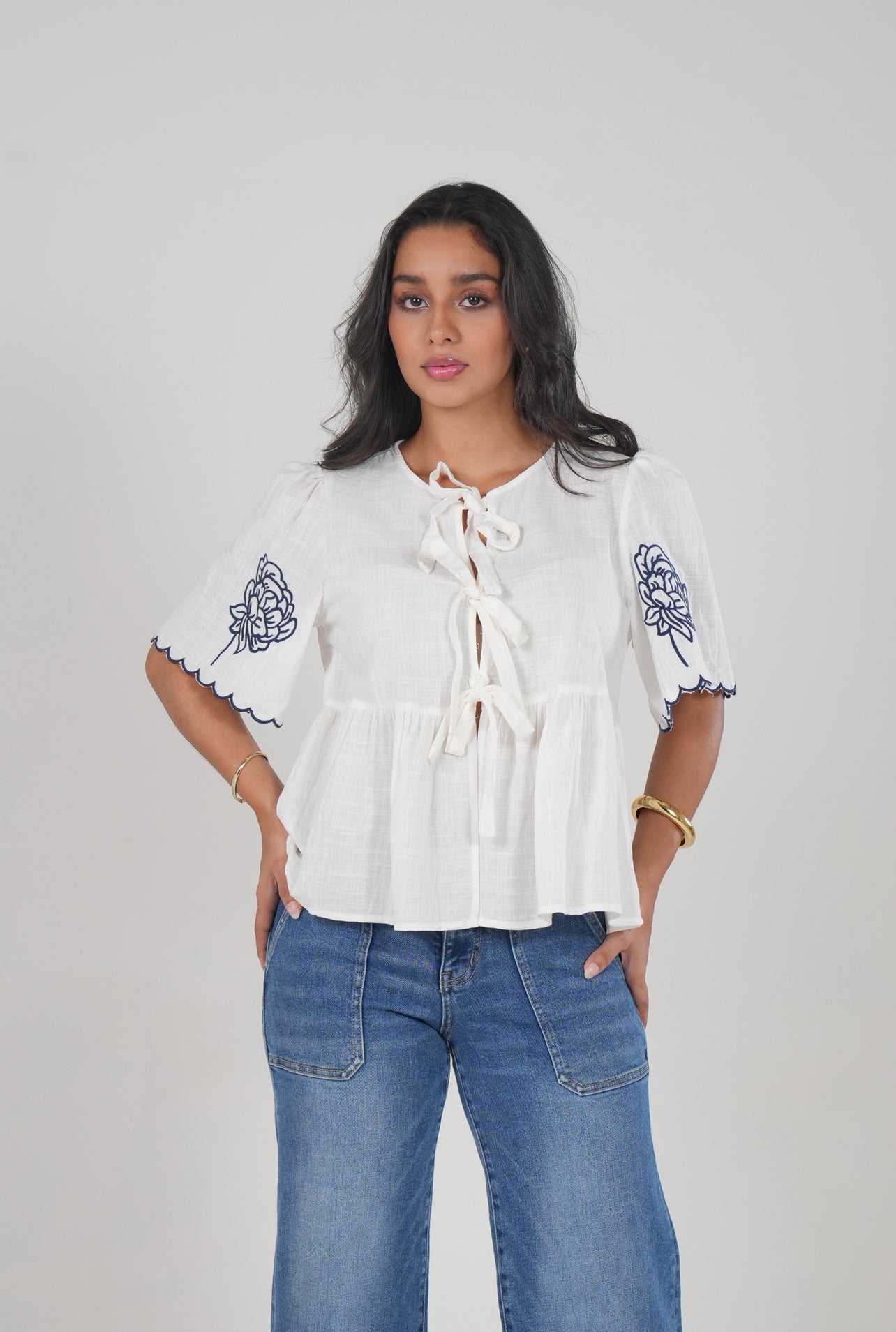 White Linen Blouse With Details
