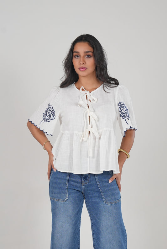 White Linen Blouse With Details