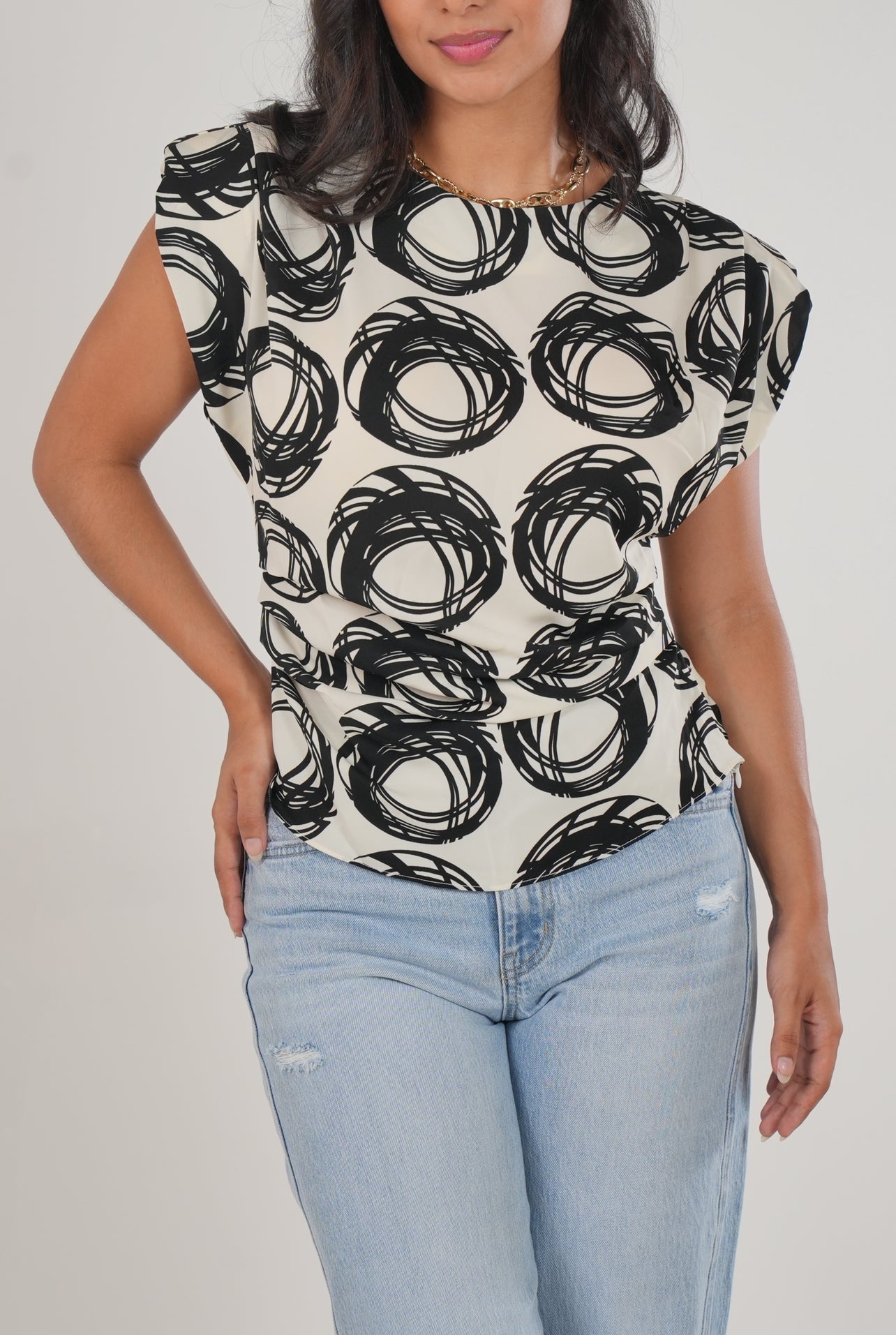 Silky Blouse With Shoulder Pads