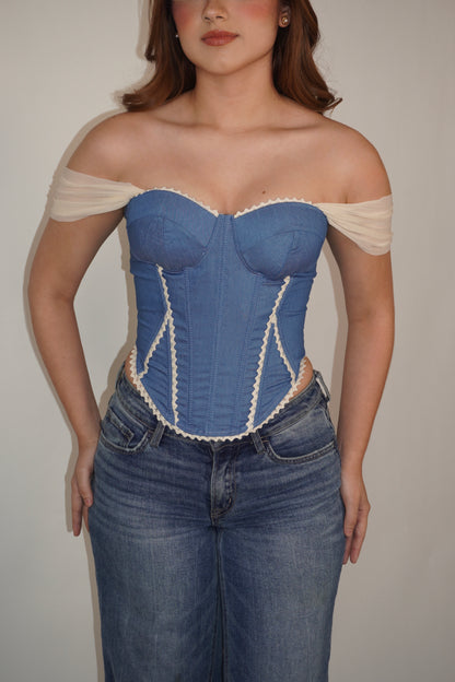 Off-Shoulder Denim Corset Top