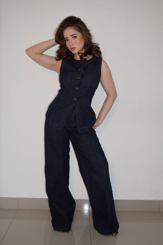 New Denim Two Pieces Vest Set