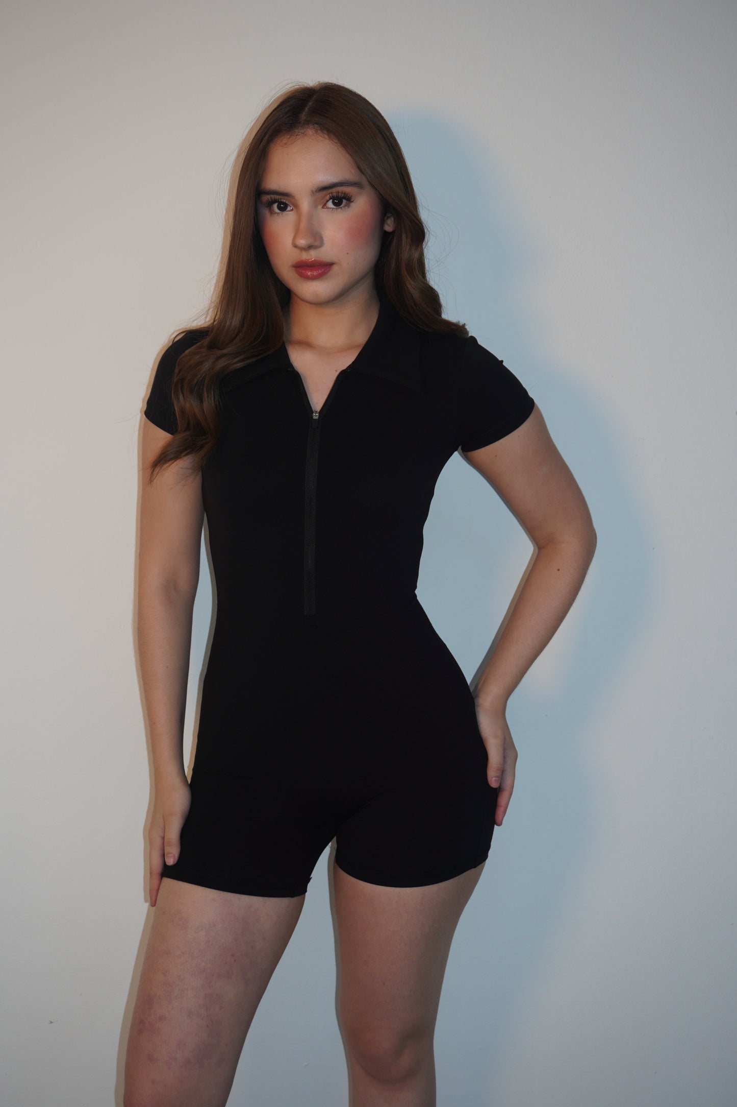 Black Zipper Lycra Cotton Onesie